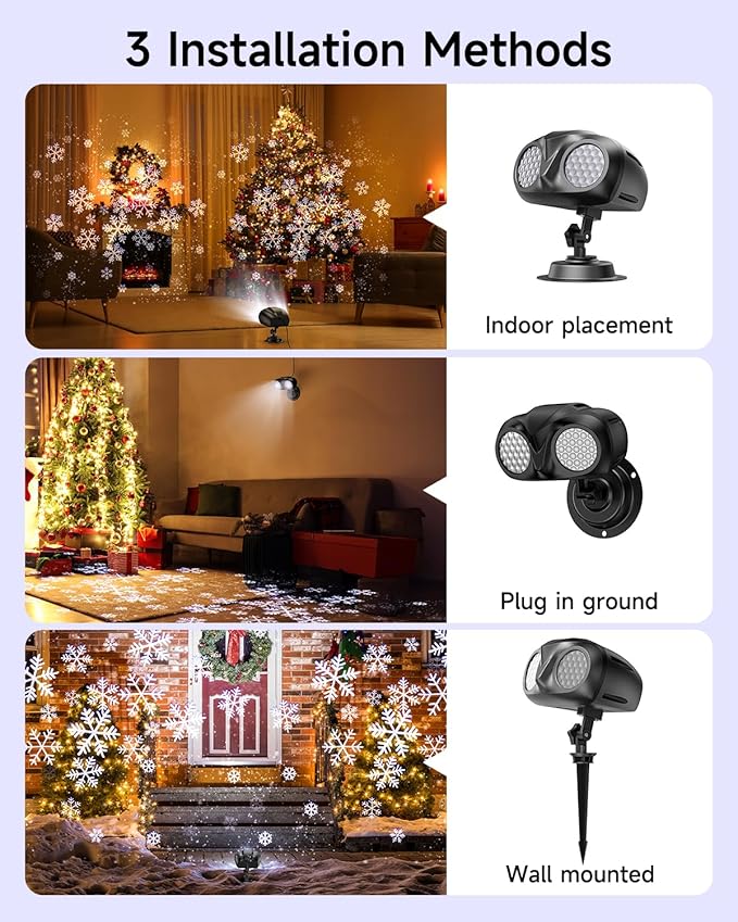 Double Head Christmas Snowflake Outdoor Projection Light,Waterproof Christmas Lights, 180°Rotation Christmas Lights Outdoor, Suitable for Indoor Holiday Christmas Garden Patio Decorations (L)