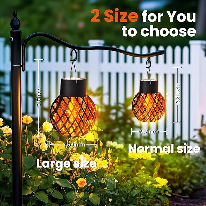 GIGALUMI Solar Lights Outdoor Waterproof,4 Pack Solar Hanging Lights with Flickering Flame,Outdoor Solar Lights for Yard,Patio,Tree,Camping,Christmas Decoration,New Upgraded Larger Lanterns