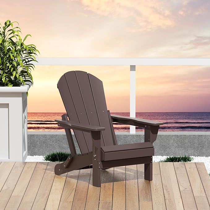 Westin Outdoors Laguna WO Home Outdoor Adirondack Folding Chair Lounger Seat Traditional Retro Home Furniture for Beach, Balcony, Backyard, Lawn, Patio, Pool, Deck, Garden (Dark Brown)
