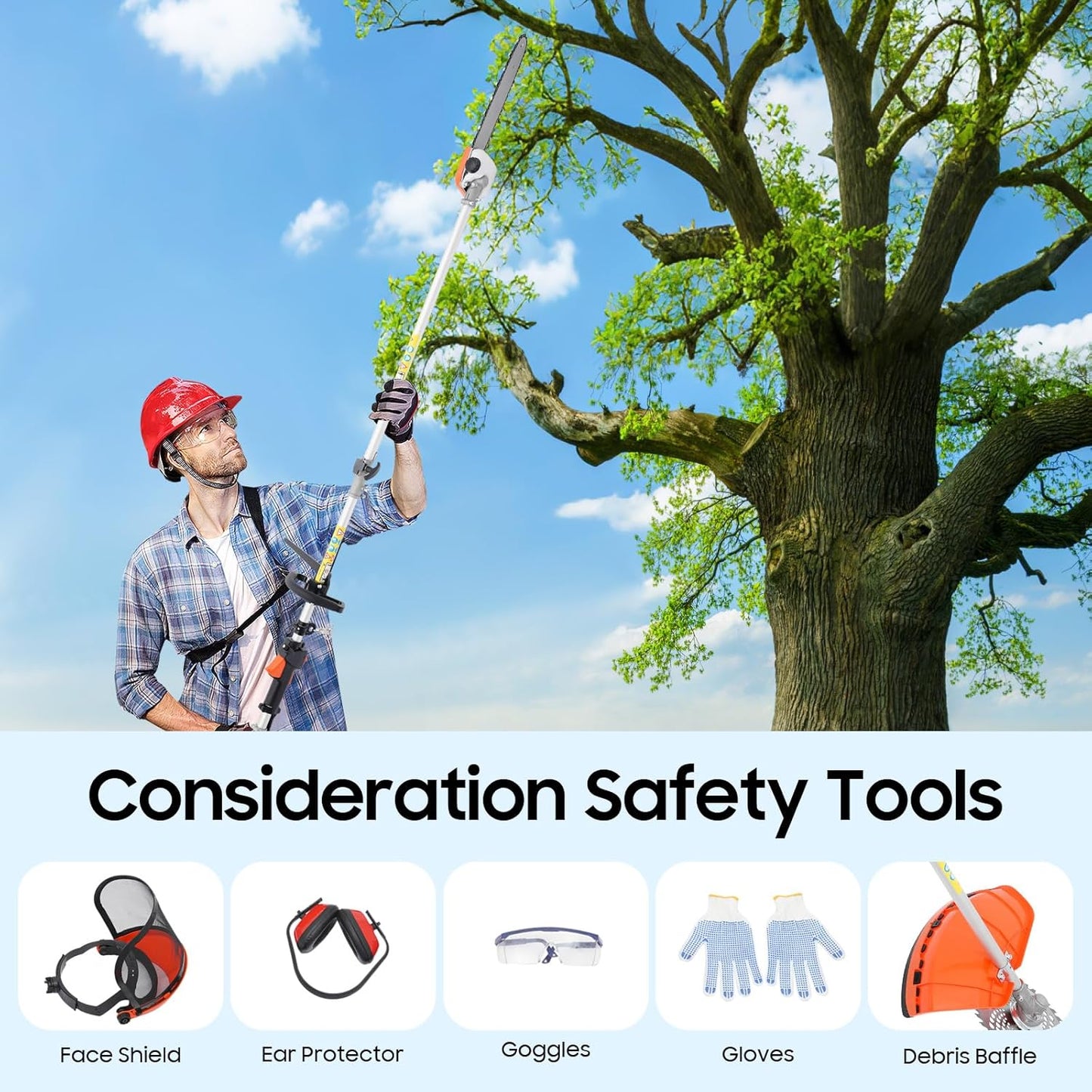 2025 New 52CC 2-Stroke Gas Weed Wacker, 5-in-1 Multi-Functional Lawn Mower Garden Hedge Trimmer String Trimmer Pole Chainsaw with Extension Pole, Weed Eater for Grass and Bush