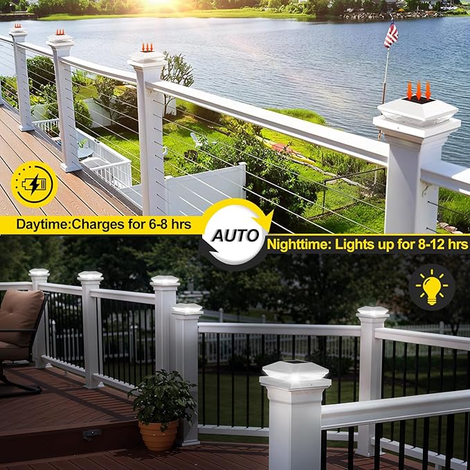 T-SUN Bright Solar Post Cap Lights 6 Pack – Outdoor Waterproof Solar Powered Deck Fence Post Lights for Wooden (4x4/6x6) & Vinyl (4x4/5x5) Posts – 2 Modes for Garden, Patio, Gate, Mailbox, Porch