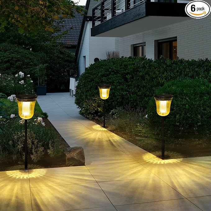 Outside Lights for Yard 6 Pack, Super Bright Solar Pathway Lights Outdoor Waterproof,Up to 14 Hrs Auto On/Off Solar Garden Lights, Solar Powered Landscape Lighting for Path Yard Garden Walkway