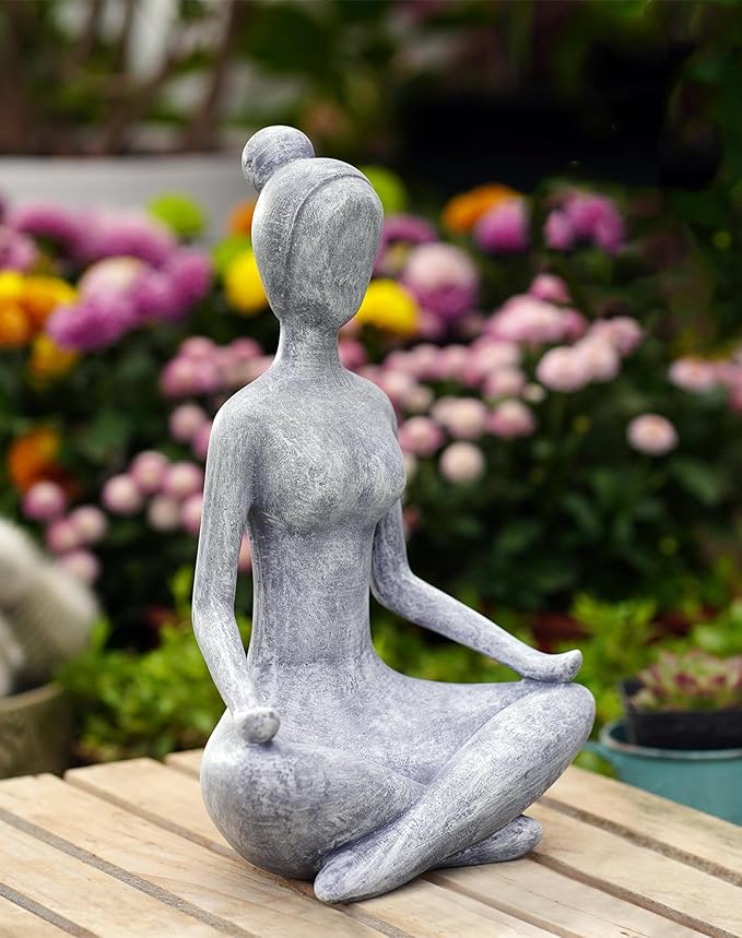 Goodeco Zen Lady Garden Outdoor Statue - Resin Collectible Figurines for Home Decor Accents & Shelf Decoration, Great Gift Ideas, 11.4 Inches (Grey)