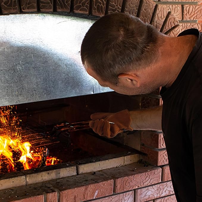 HLDD HANDLANDY Leather Work Gloves for Men & Women, Adjustable Wrist Cowhide Gardening Glove with Reinforced Palm for Driver