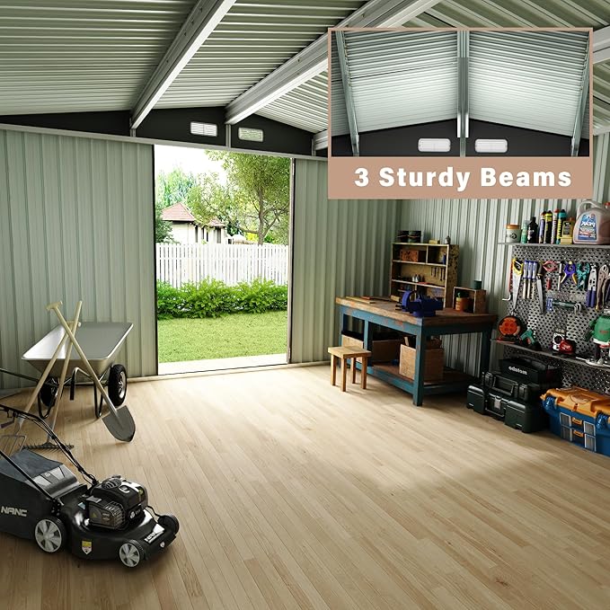 10x12 FT Metal Storage Sheds Outdoor, Metal Yard Sheds Garden Shed Kit, Tool Shed with Lockable Door, Utility Sheds Buildings with Air Vent for Backyard Garden Patio Lawn