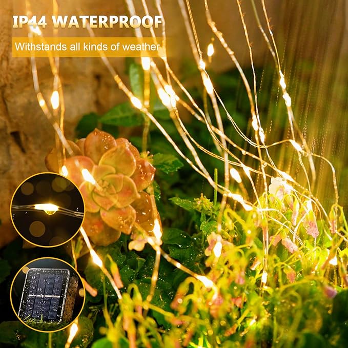 JMEXSUSS Solar String Lights 200 LED, Warm White, Waterproof, 66ft, 8 Modes, IP44, Outdoor Patio, Garden, Christmas Decoration