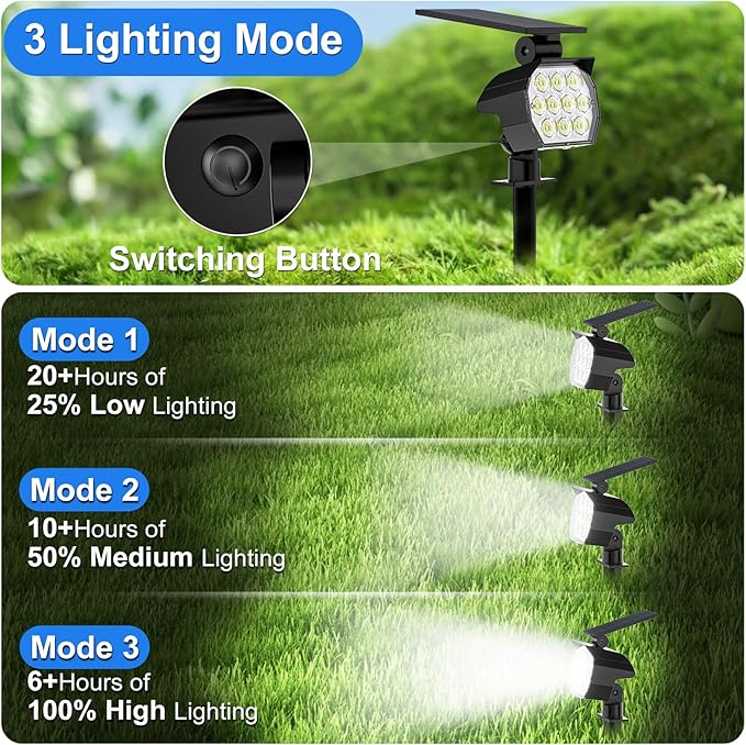 Solar Spot Lights Outdoor Waterproof IP67, 8 Pack - 50 LED Adjustable Solar Powered Landscape Spotlight with 3 Lighting Modes, Stake Light for Outside Yard Lawn Pathway Tree (Cool White)