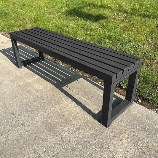 Weatherproof Metal Dining Bench, Outdoor Bench Backless Patio Bench 2-Person Farmhouse Bench Garden Bench for Kitchen, Living Room, Entryway(Black,47in)