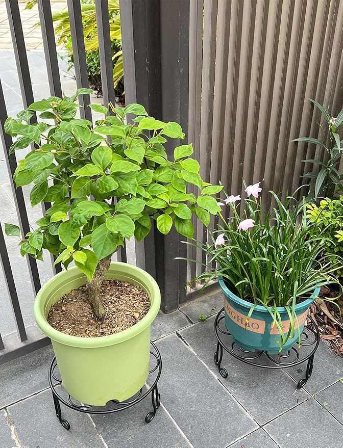 2 Pack 13'' Diameter Metal Plant Stand for Large Plant/Flower Pot Heavy Duty Potted Holder Indoor Outdoor Rustproof Iron Display Stand,Black