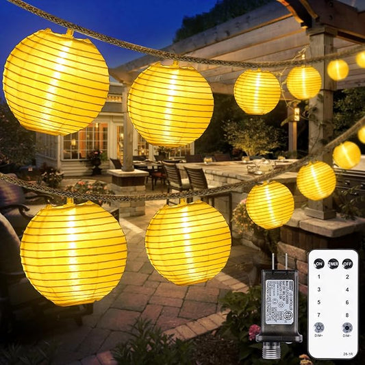 OMIKA Lantern String Lights Plug in- 40ft 40LED 2700K Warm White Mini Lantern Lights Waterproof, Hanging Hemp Rope String Lights Indoor Outdoor with Remote, Timer for Porch Fence Balcony Party Trees