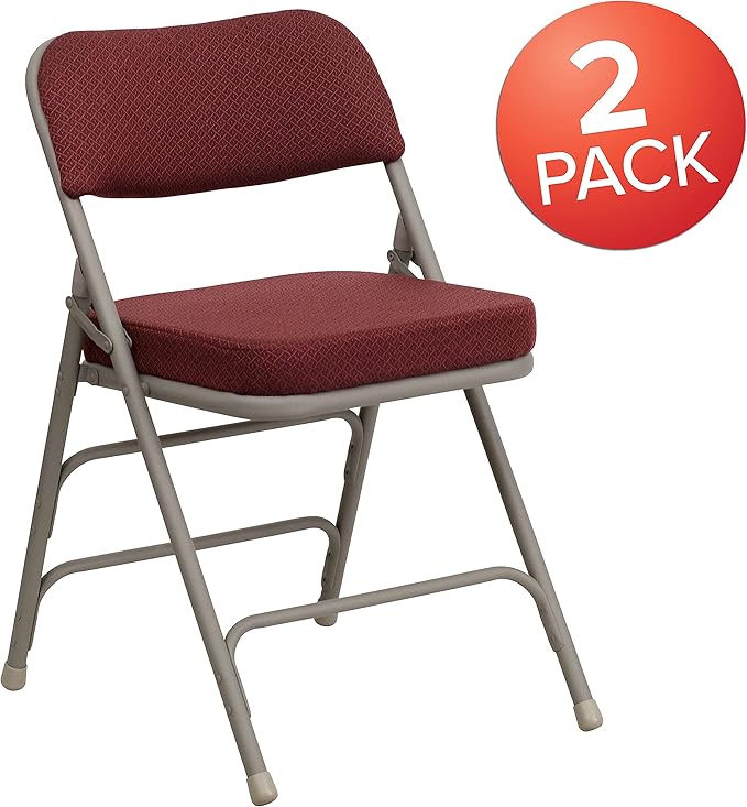 Flash Furniture Hercules Series Metal Folding Chairs with Cushioned Seat, Fabric Upholstered Event Chairs with 300-lb. Static Weight Capacity, Set of 2, Burgundy