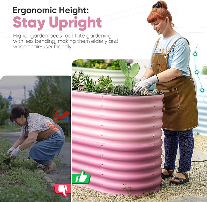 KING BIRD Raised Garden Bed 2.85 ft Tall 6 in 1 Galvanized Planter Garden Box Outdoor for Gardening, Deep Root Vegetables, Flowers 47.2X23.6X34.2 in, Pink