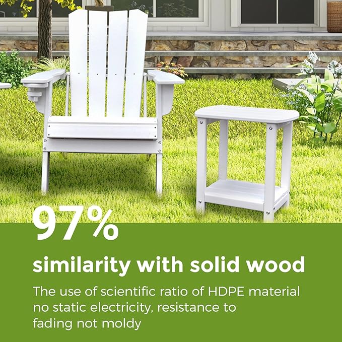 Adirondack Square Outdoor Side Table,2-Tier Storage Patio Side Table, HDPE End Tables for Backyard Pool Porch Garden Lawn(White)