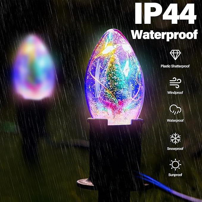 Upgraded 25FT C9 Christmas Pathway Lights Outdoor, 20 LED Bulbs with Stakes, Extendable Waterproof Christmas Lights for Walkway Driveway House Garden Decorations - Multicolor