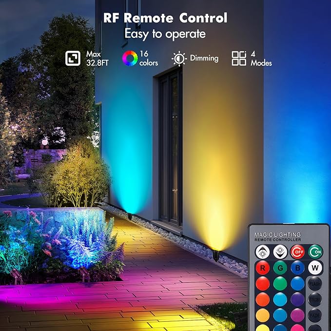 LemonBest Landscape Lighting - 6W RGB Color Changing Halloween Landscape Lights 120V Christmas Outdoor LED Spotlight with Remote Control Waterproof Spot Lights for Yard Garden Patio Driveway (2 Pack)