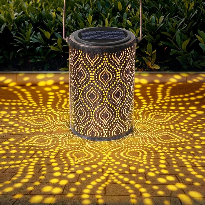 Solar-Powered Iron Art Lantern - Two Lighting Modes Waterproof Hanging Ambiance Lighting for Gardens & Patios, Perfect as Decorative Gift Housewarming Gift Mom Gifts (Peacock Feather)