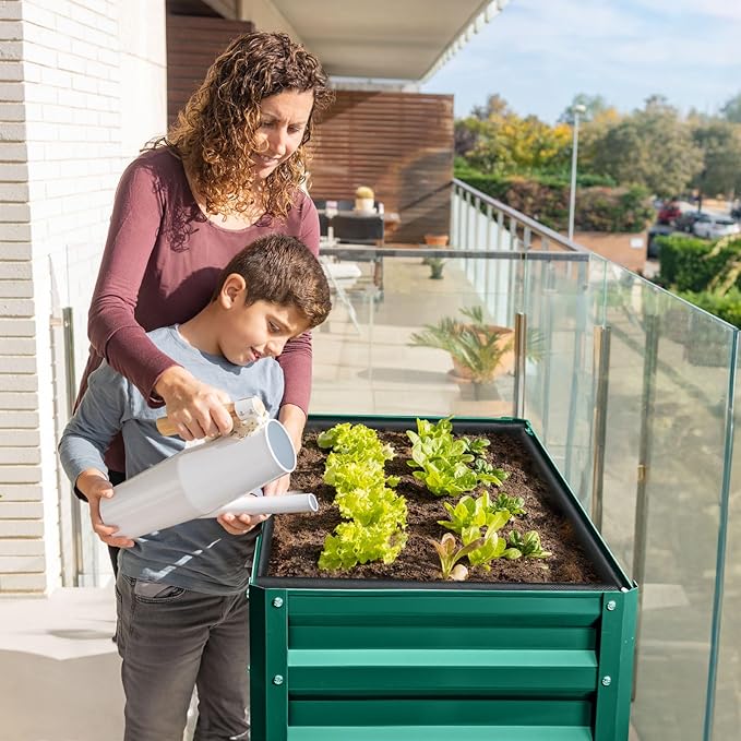 KING BIRD Raised Garden Bed with Legs Galvanized Elevated Planter Box for Backyard, Patio, Balcony, 33.9x17.7x31.5in, Green