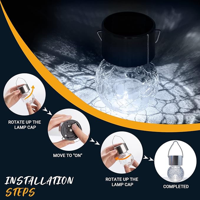 GIGALUMI 16 Pack Solar Outdoor Lights, Solar Hanging Lights for Christmas Decoration-Cracked Glass Solar Lights Outdoor Waterproof for Garden, Yard, Fence, Tree(Cold White)