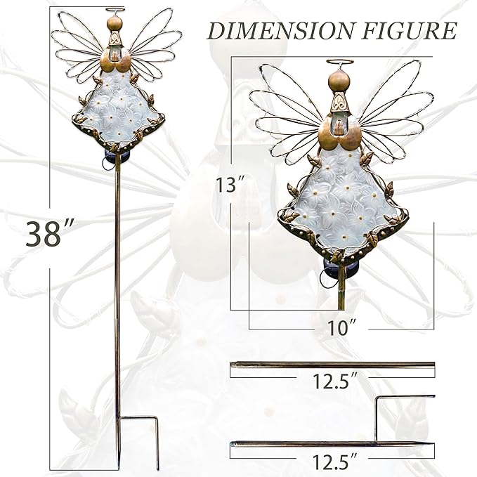 Angel Solar Lights Garden Stake Outdoor-38Inch Metal&Glass Solar Angel Stake Grave Decorations for Cemetery-Perfect as Angel Remembrance Gifts & Sympathy Gifts Decorations（Bronze）