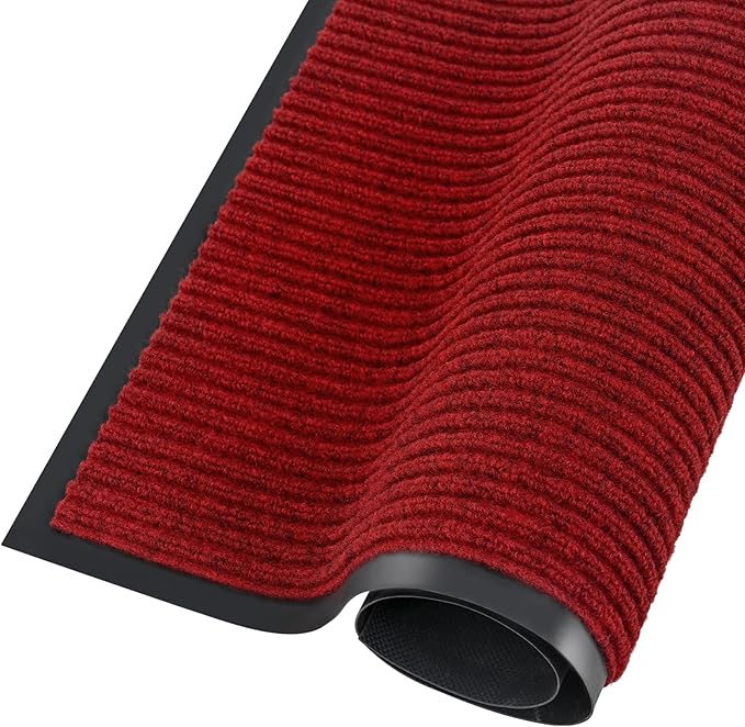 fani Heavy Duty Large Outdoor Indoor Entrance Black Doormat Waterproof Low Profile Entrance Rug Front Door Mat Patio Anti-Skid Rubber Back, 23x72 inch (Red)