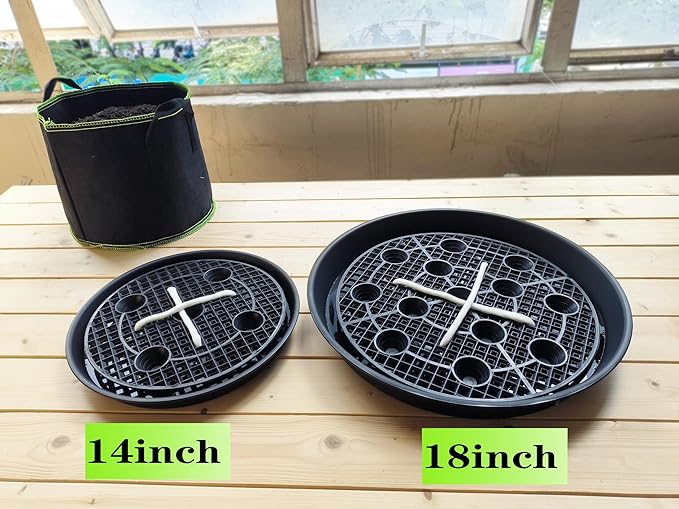 Plastic Plant Saucer Stand,4-Pack 14 inch, Elevated Plant Saucer Self-Watering Fabric Pot Base, Use Nonwoven Grow Bags, Plant Saucers Flower Pot Tray for Indoor-Outdoo and Grow Tents Greenhouses