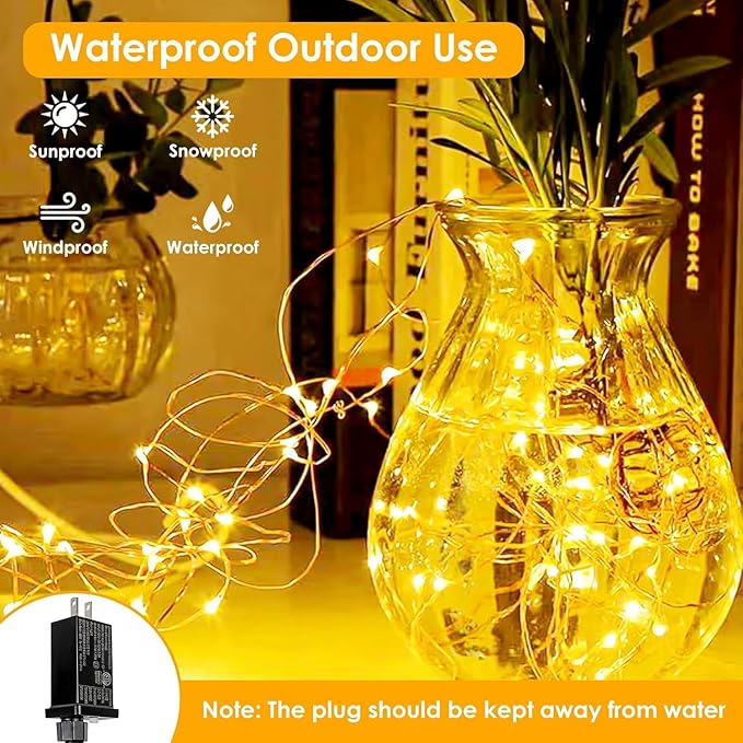 33Ft 100LED Fairy Lights Plug in, Waterproof String Lights Outdoor & Indoor 8 Modes with Timer, Christmas Light Bedroom Decor, Twinkle Light for Girl's Room Garden Christmas Decorations (Warm White)
