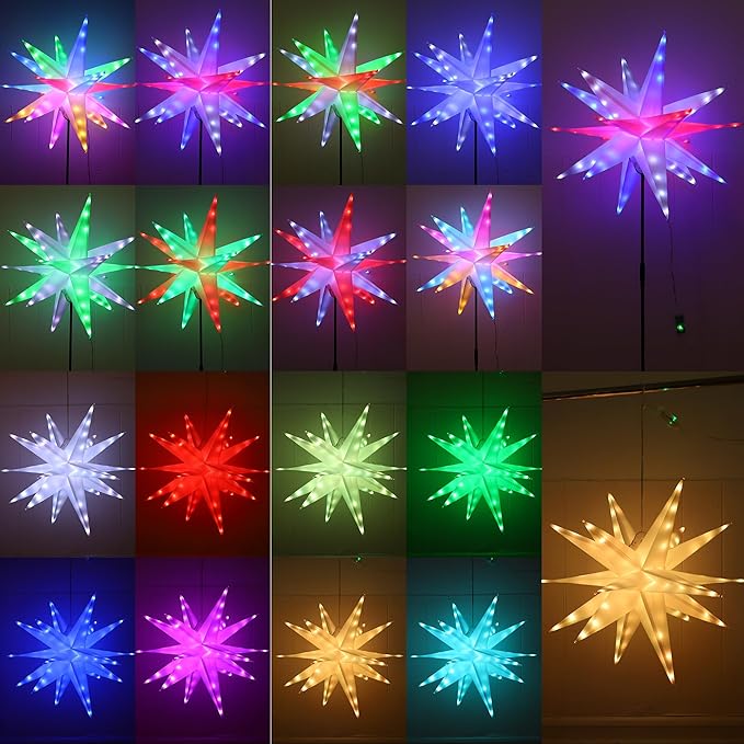 RGB Moravian Star Light Dinamic 23" Multicolor Hanging Lantern with Remote Control for Indoor Outdoor Tree Porch Patio Hallway Decoration