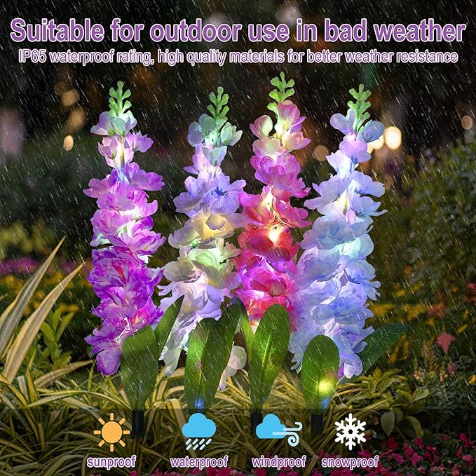 Solar Garden Lights, Solar Delphinium Flowers Lights 2 Pack 40 LEDs, Waterproof Solar Outdoor Lights Two Lighting Modes for Wedding Party Garden Yard Patio Lawn Decor and Gift for Mother