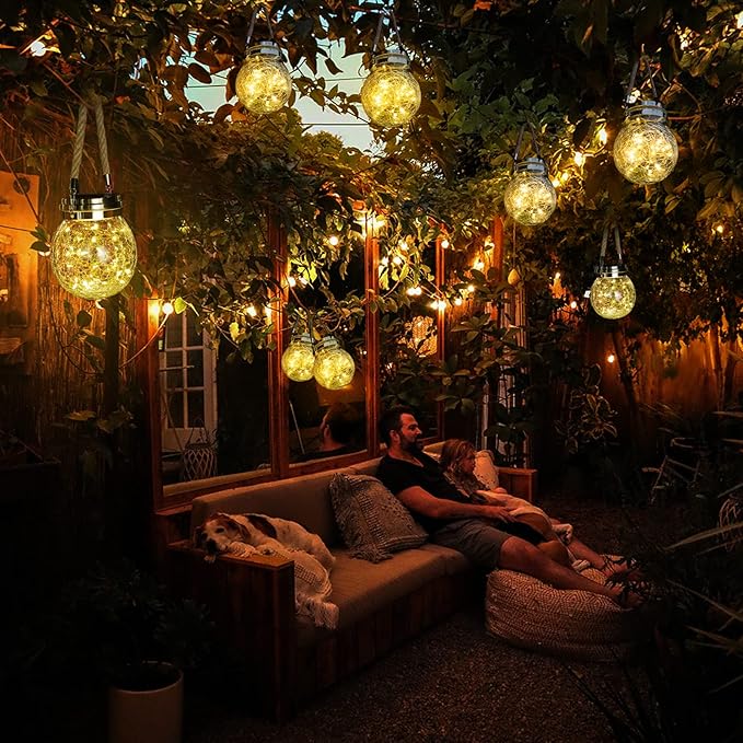 ROSHWEY 4 Pack Solar Lanterns Outdoor, 30 LED Waterproof Garden Decor Hanging Lights Decorative Backyard Decorative Lighting for Patio Pathway