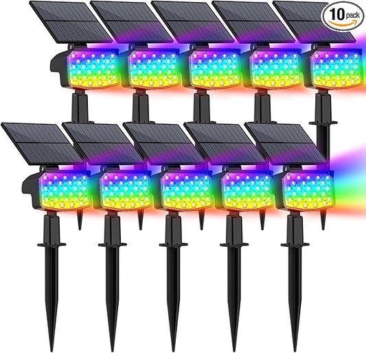 WELALO Solar Color Changing Spot Lights Outdoor, Waterproof Solar Christmas Lights with 9 Modes, Multicolor RGB Landscape Spotlights for Garden Yard Driveway Lawn Patio Pathway Decorations, 10 Pack