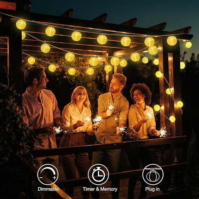 OMIKA Lantern String Lights Plug in- 40ft 40LED 2700K Warm White Mini Lantern Lights Waterproof, Hanging Hemp Rope String Lights Indoor Outdoor with Remote, Timer for Porch Fence Balcony Party Trees