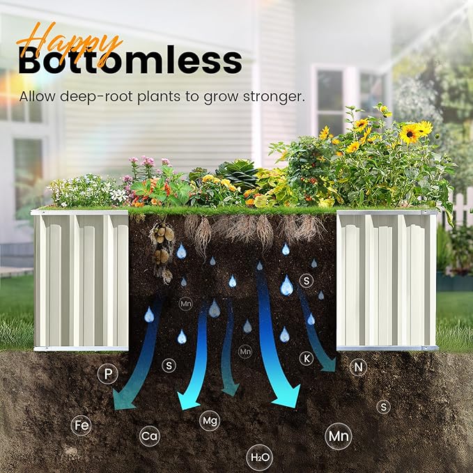 KING BIRD Raised Garden Bed 68" x 36" x 24" Heightened Galvanized Steel Metal Planter Box Outdoor for Deep-Rooted Vegetables, Flowers, Large Raised Bed Kit (Ivory)