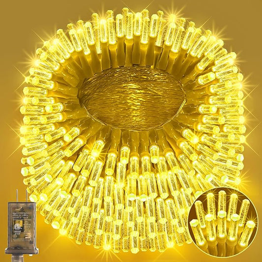 Heceltt 1600 LED 630 FT String Lights Outdoor, 8 Modes Warm White Christmas Lights Plug in, IP44 Waterproof Led String Lights with Timer and Memory for Xmas Holiday Wedding Decorations