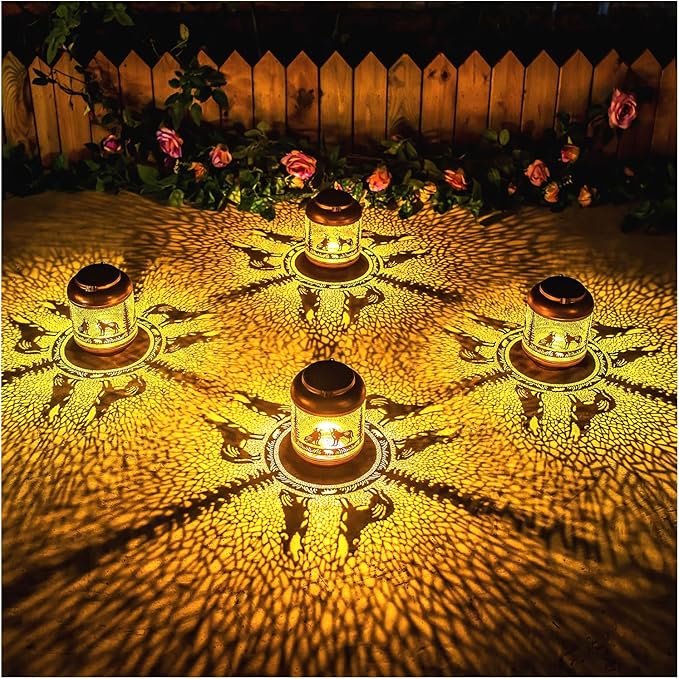 Wolf Solar Lanterns Outdoor Waterproof Hanging Solar Lights Wolf Gifts for Women Men Mom Metal Decorative LED Outdoor Lanterns for Patio, Lawn, Landscape, Garden Decor, Yard Decorations