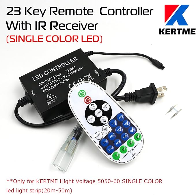 5050-60 Type AC 110-120V Green LED Strip Lights, Flexible/Waterproof/Dimmable/Multi-Modes LED Rope Light + 23 Keys Remote for Home/Garden/Building Decoration (98.4ft/30m, Green)