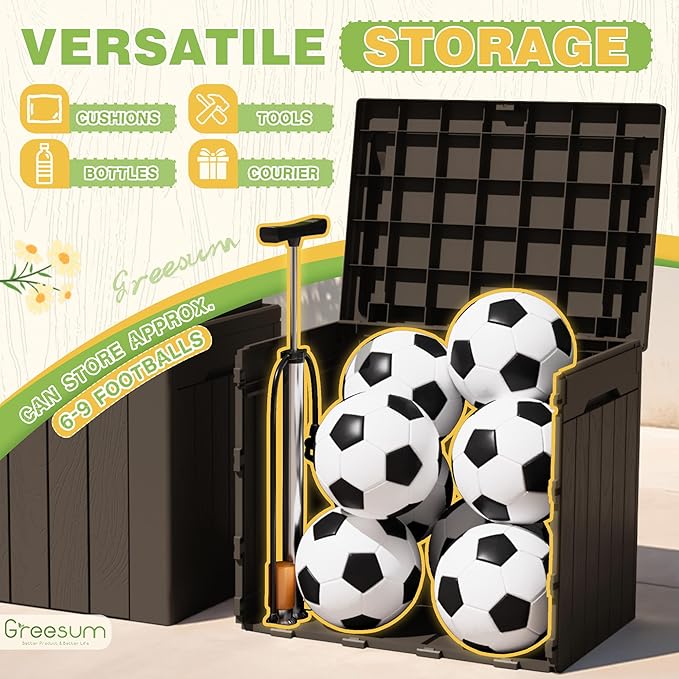 Greesum 31 Gallon Deck Box for Outside, All Weather Outdoor Storage Boxes for Patio Furniture Set, Package Delivery Box, Garden Tools, Brown(Set of 2)