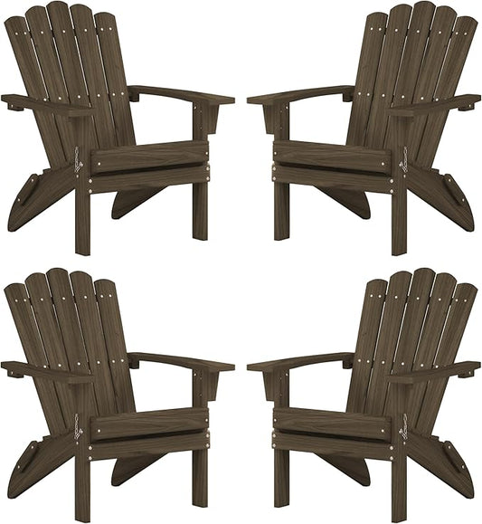 Set of 4 Folding Adirondack Chairs, Heavy Duty Weather-Resistant Patio Chairs with Wide Armrests & Ergonomic High Back, HDPE Fire Pit Seating for Backyard, Garden, Porch - Light Brown