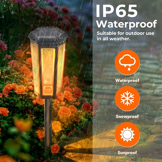 Solar Garden Decor Light, 4Pack Solar Outdoor Lights Color Changing, Bright Solar Pathway Lights Outside Waterproof, Solar Walkway Lights Warm White for Landscape Path Yard Patio Driveway