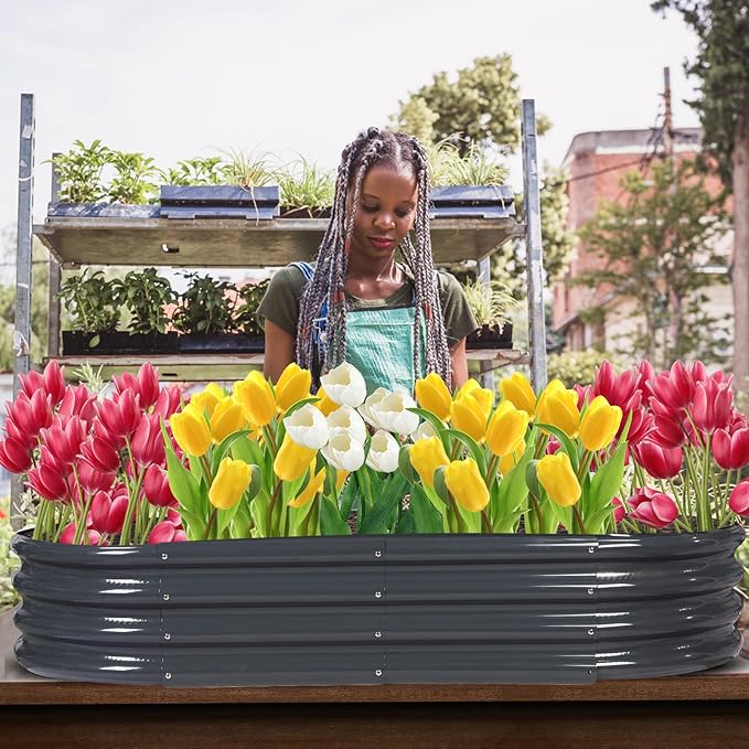 Raised Garden Bed Galvanized Planter Box Outdoor, Rot-Resistant Metal Garden Bed Planter for Vegetables Flower Herb (3- Grey)