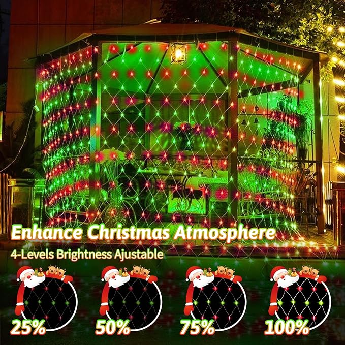 JXLEDAYY Christmas Net Lights Outdoor Decorations 3M*2M Mesh Lights Fairy String Lights Plug in with Timer Waterproof for Outside Bush Window Wall Patio Party Decor (Red ＆ Green, 200 LED 3M*2M)