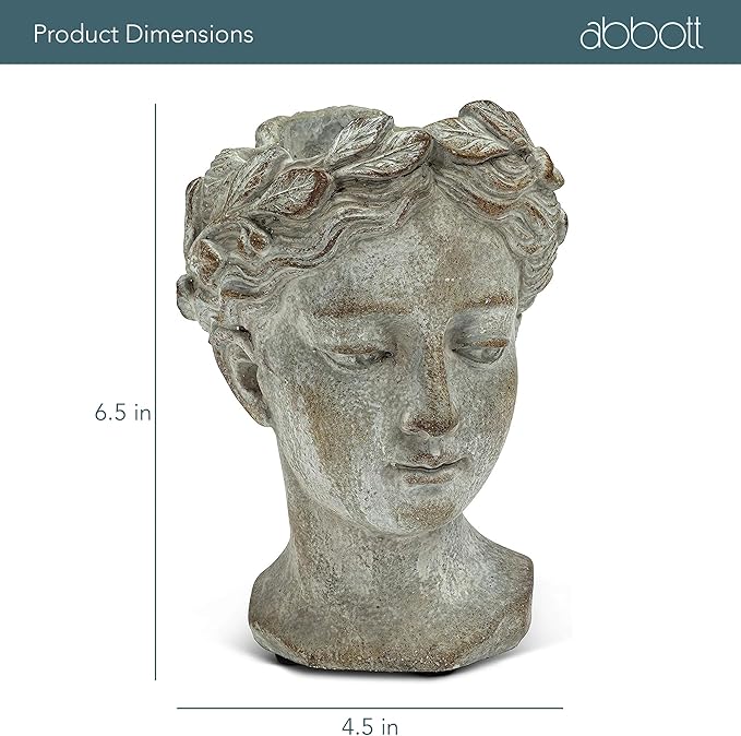 Abbott Collection Goddess Head Wall Planter - Small Cement Indoor and Outdoor Planter Pot - Grecian Woman Statue Head Planter for Flowers and Succulents (Grey, 3" Opening)