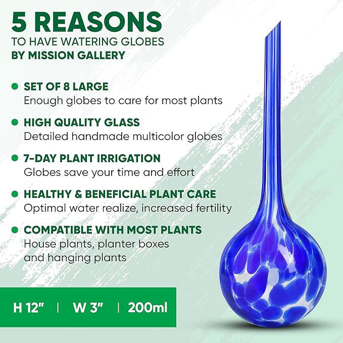 Plant Watering Globes Set of 8 - Large Self Watering Globes for Indoor & Outdoor Plants - Multicolored, Automatic, Glass Watering Bulbs for Daily Use, Plant Watering Devices