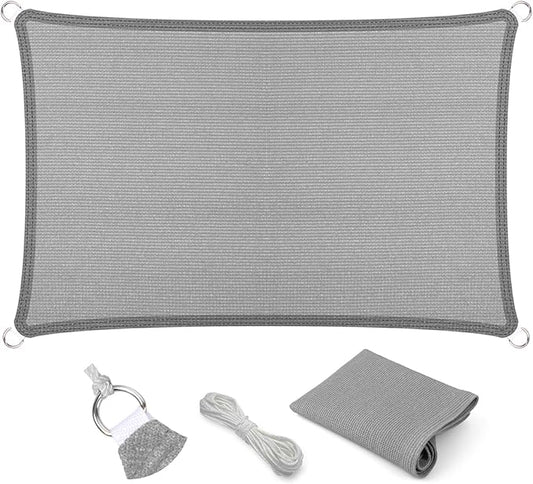 Eden's Decor Straight Flat-Edged Sun Shade Sail Rectangular 5' x 10' Grey UV-Blocking Outdoor Canopy Fabric Cloth Awning for Pergola Patio Garden Backyard Custom Size