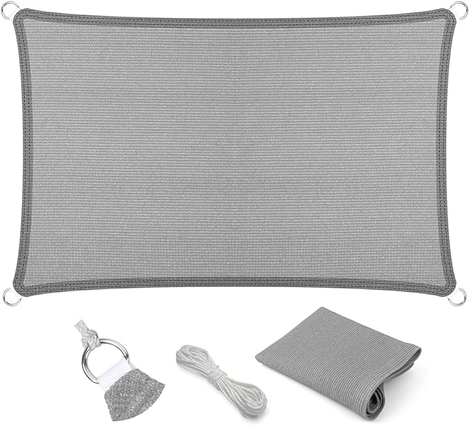 Eden's Decor Straight Flat-Edged Sun Shade Sail Rectangular 6' x 11' Grey UV-Blocking Outdoor Canopy Fabric Cloth Awning for Pergola Patio Garden Backyard Custom Size