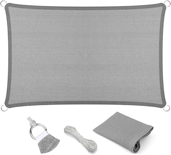 Eden's Decor Straight Flat-Edged Sun Shade Sail Rectangular 7' x 20' Grey UV-Blocking Outdoor Canopy Fabric Cloth Awning for Pergola Patio Garden Backyard Custom Size