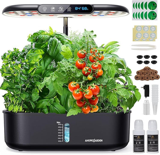 Ahopegarden Hydroponics Growing System kit Indoor Garden, 12 Pods Plant herb Garden with LCD Environmental Detection Germination Vegetable LED Growth Lamp, Hydroponics Grower Healthy Fresh Vegetables