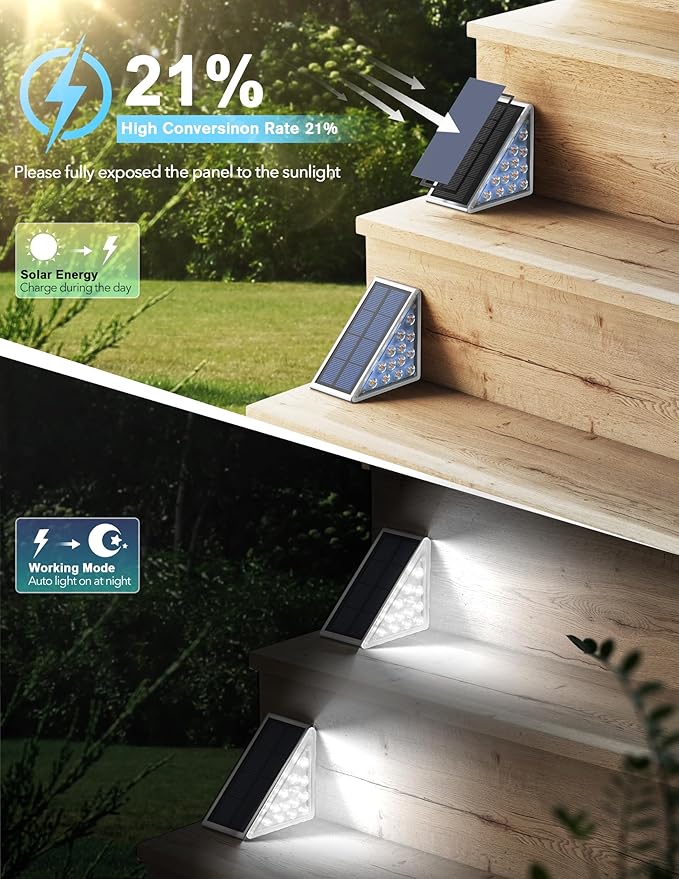 Solar Step Lights - Waterproof Outdoor Decor, IP67 Solar Lights for Yard, Patio, Garden, Walkways, Front Door, Pathway, Driveway (12)