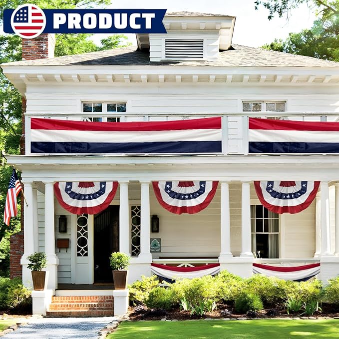 4Pack American Bunting Flag 2" x 20Ft Red, White & Blue Stripe Banner USA Patriotic Bunting Flags 4th of July Decoration for Outside Porch