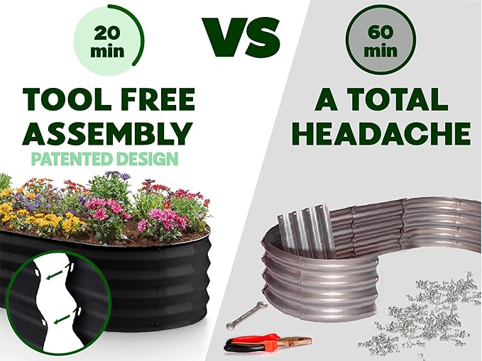 Galvanized Raised Garden Beds Outdoor // 6×3×1 ft Planter Raised Beds for Gardening, Vegetables, Flowers // Large Metal Garden Box // Patented Tool-Free Design (Black)