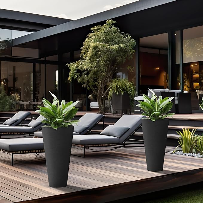 Kante Tall Round Planter Set of 2, 23" H Large Decorative Planter Pots for Outdoor Indoor Garden Patio Front Porch (Black)